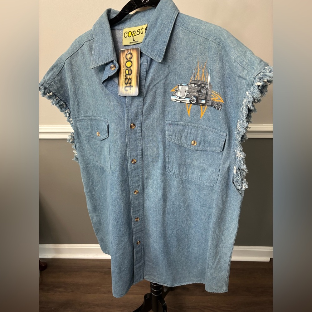 Coast Denim Sleeveless Shirt with Truck Design
